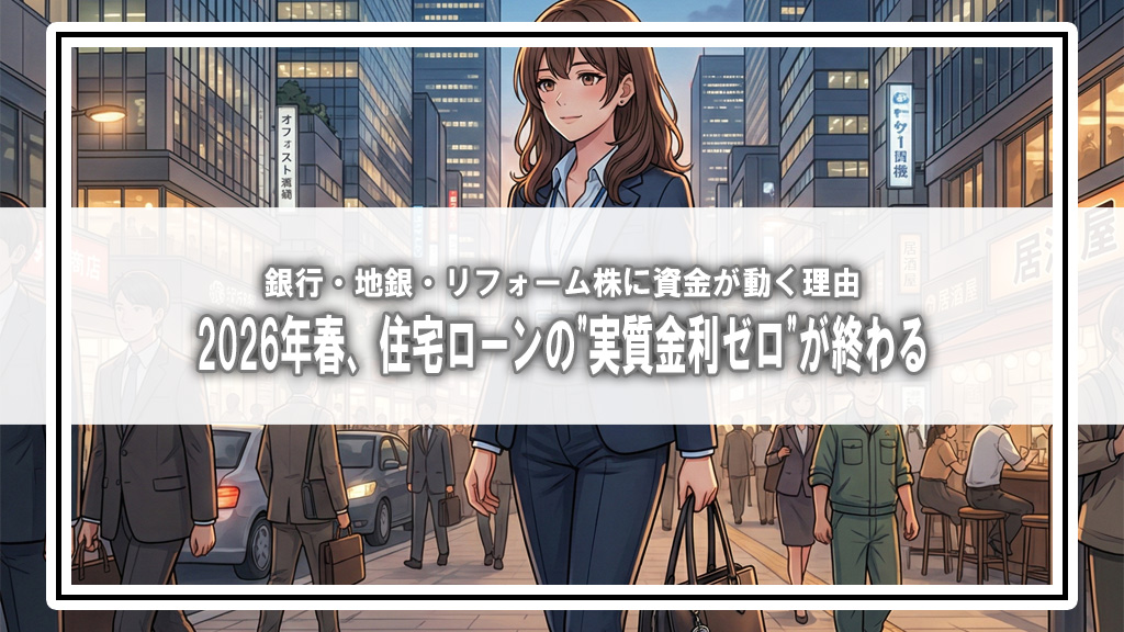 2026年春、住宅ローンの”実質金利ゼロ”が終わる。銀行・地銀・リフォーム株に資金が動く理由