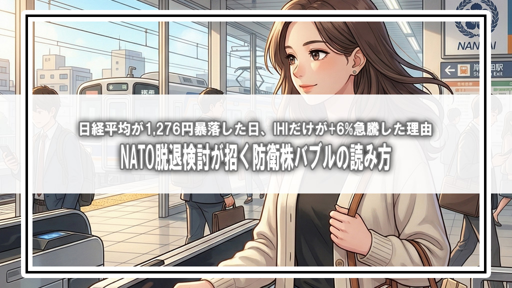 日経平均が1,276円暴落した日、IHIだけが+6%急騰した理由——NATO脱退検討が招く防衛株バブルの読み方